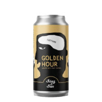 Lata de Sáez y Son Golden Hour, cerveza artesana Smoothie Sour con mango, piña y custard.